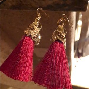 Red And Gold Christmas Tassel Earrings